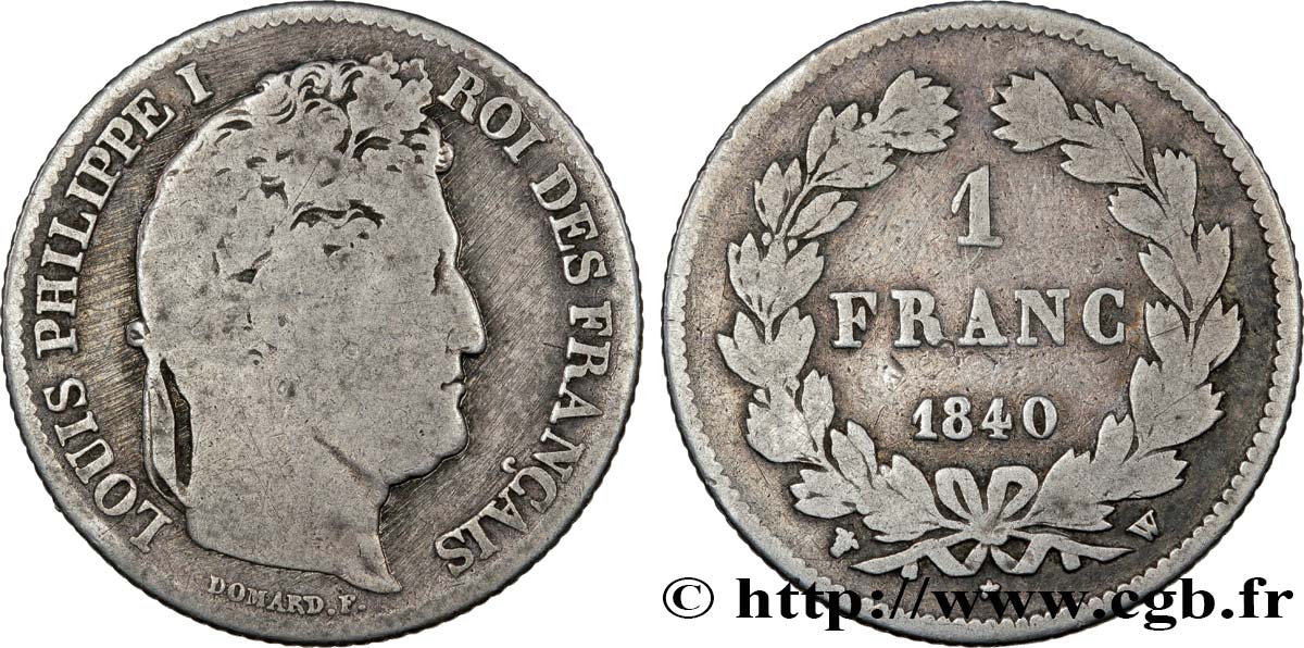 1 franc Louis-Philippe, couronne de chêne 1840 Lille F.210/78 RC10 