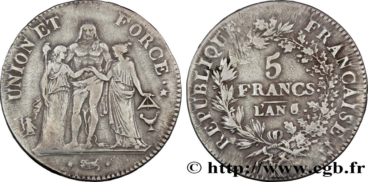 5 francs Union et Force, Union serré, avec glands intérieurs et gland extérieur 1798 Bordeaux F.288/65 S35 