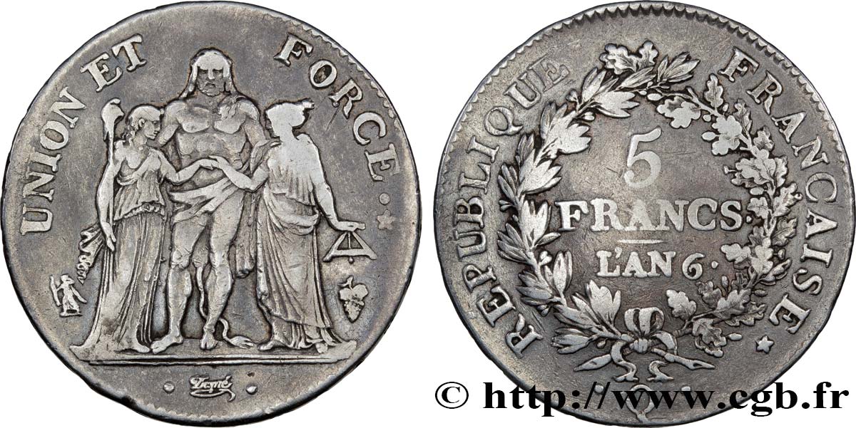 5 francs Union et Force, Union serré, avec glands intérieurs et gland extérieur 1798 Perpignan F.288/74 BB42 