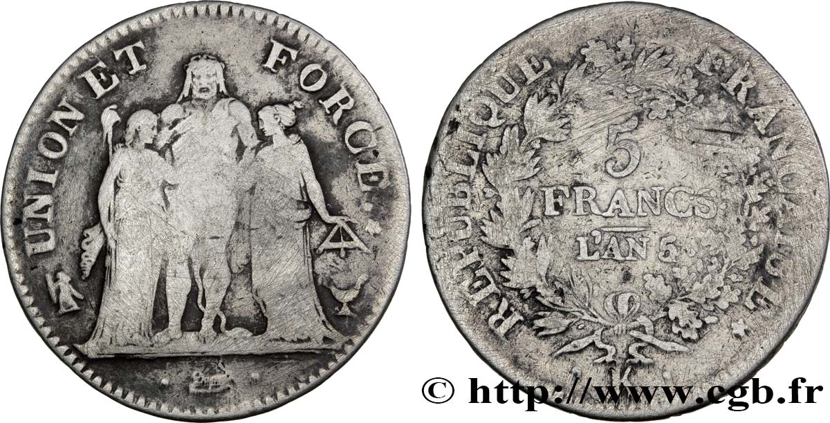 5 francs Union et Force, Union desserré, avec glands intérieurs et gland extérieur 1797 Bordeaux F.291/15 S15 