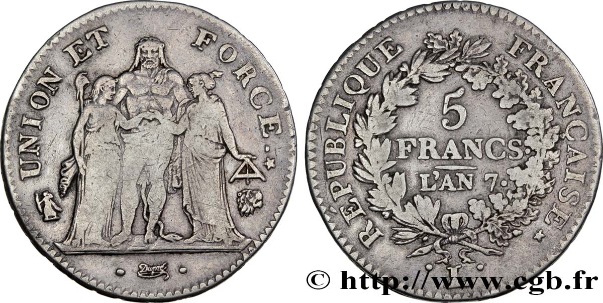 5 francs Union et Force, Union desserré, avec glands intérieurs et gland extérieur 1799 Bayonne/Paris F.291/29 S30 