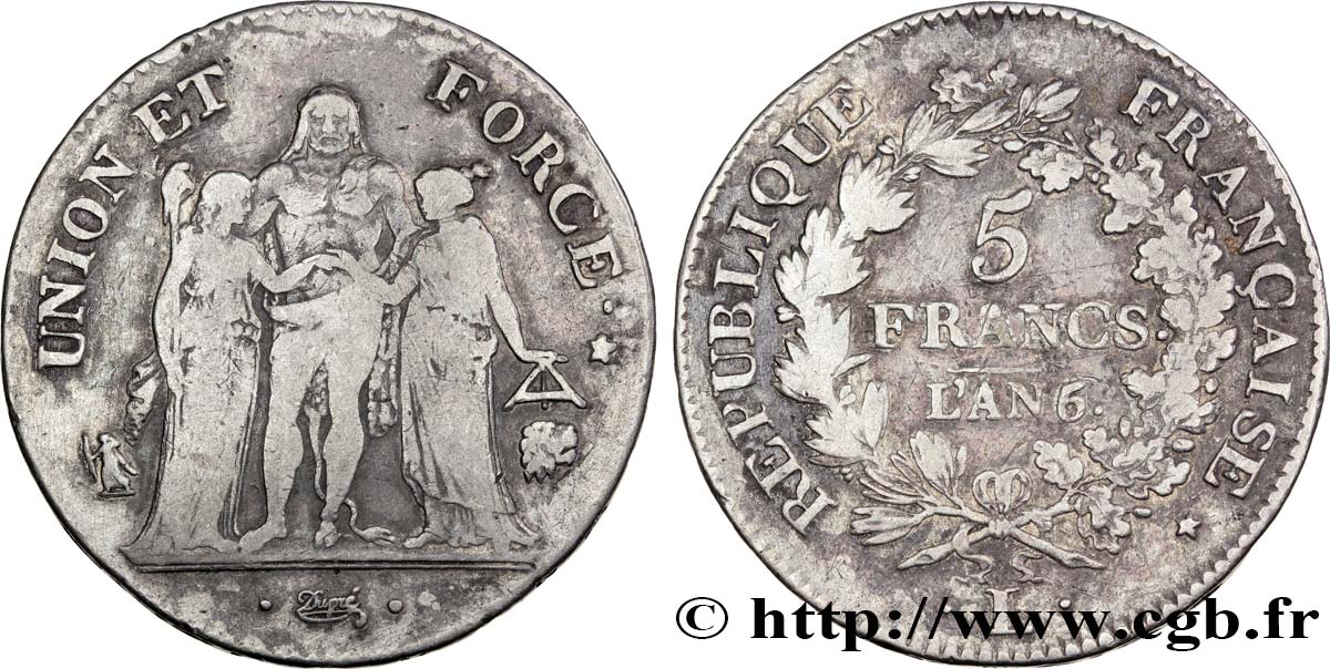 5 francs Union et Force, Union serré, seulement gland extérieur 1798 Bayonne F.288/70 BC28 