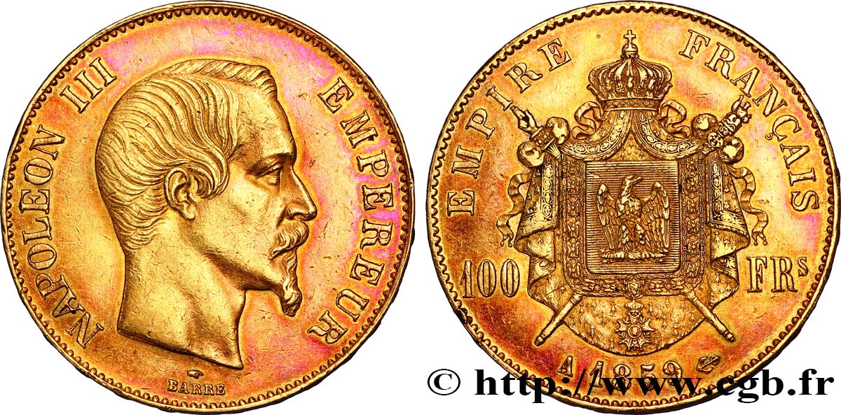 100 francs or Napoléon III, tête nue 1859 Paris F.550/7 MBC48 