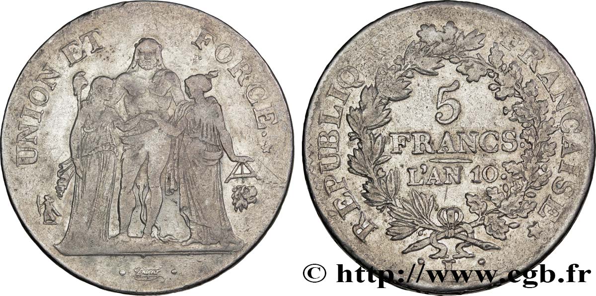 5 francs Union et Force, Union serré, avec glands intérieurs et gland extérieur 1802 Bayonne F.288/180 S30 