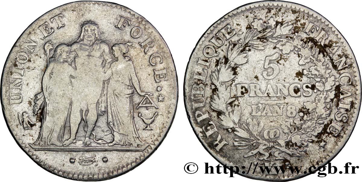 5 francs Union et Force, Union desserré, avec gland intérieur du bas et gland extérieur 1800 Bordeaux F.291/35 BC15 