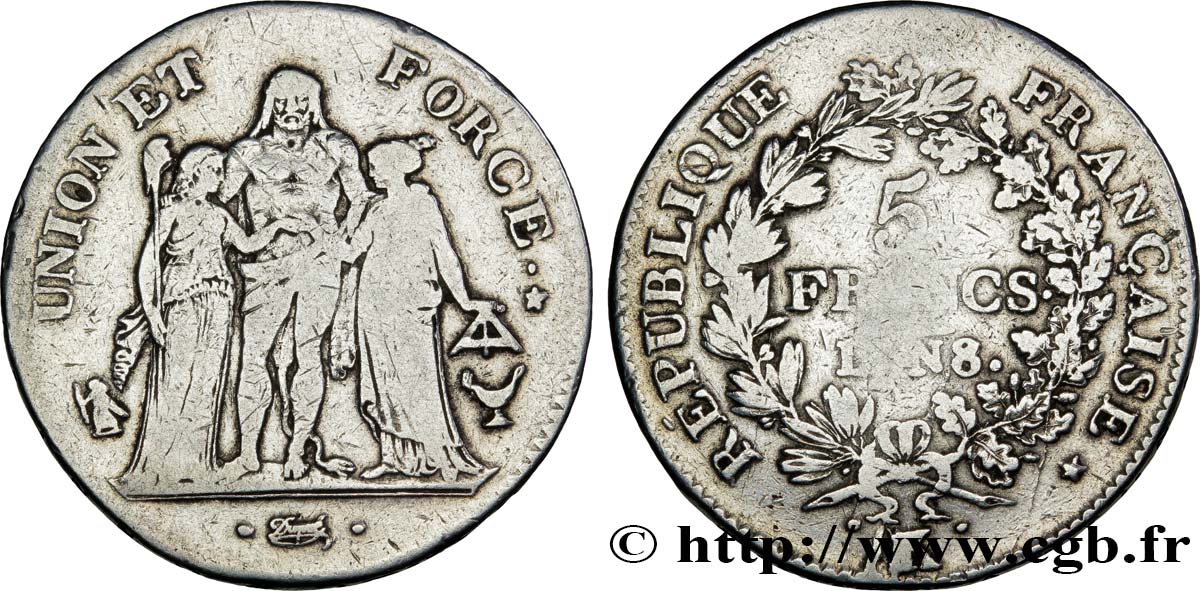 5 francs Union et Force, Union serré, seulement gland extérieur 1800 Bordeaux F.288/140 BC15 