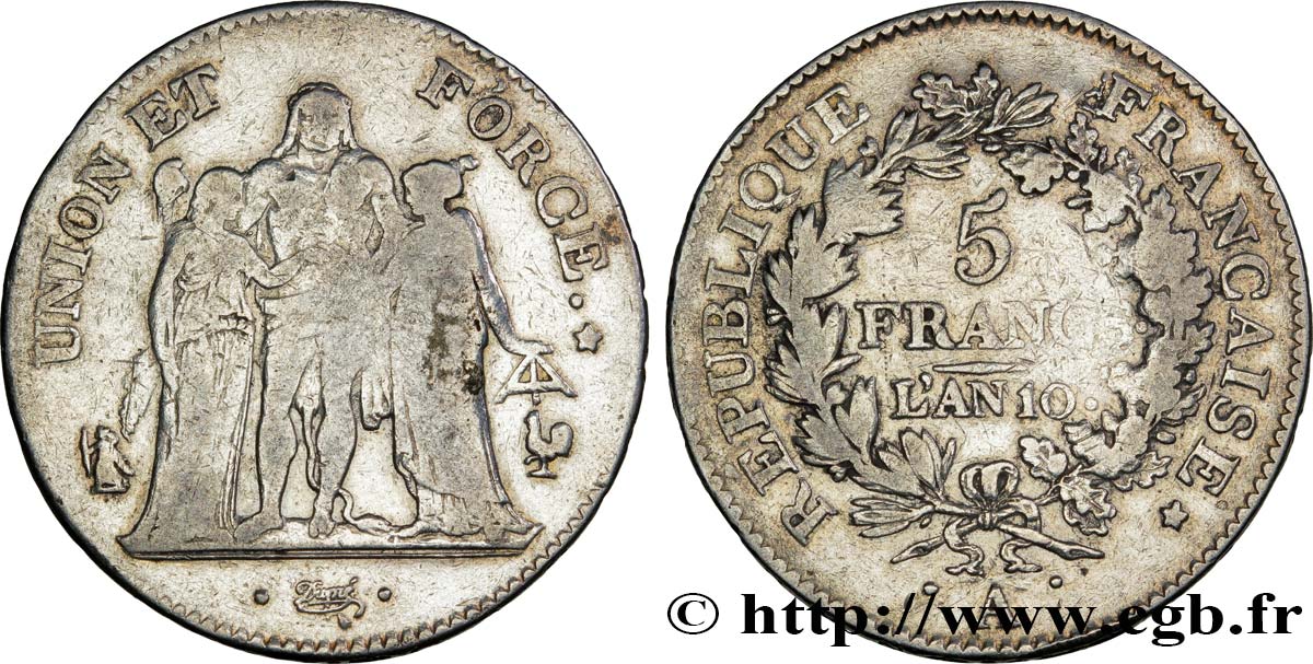 5 francs Union et Force, Union serré, seulement glands intérieurs 1802 Paris F.288/171 S25 