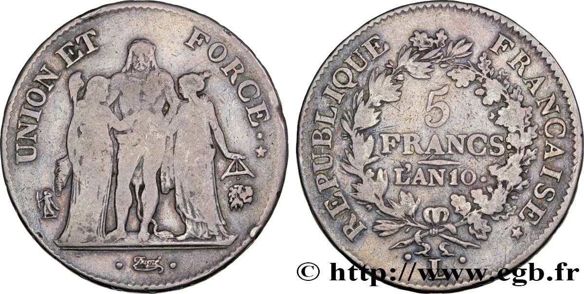 5 francs Union et Force, Union serré, seulement glands intérieurs 1802 Bayonne F.288/181 F15 