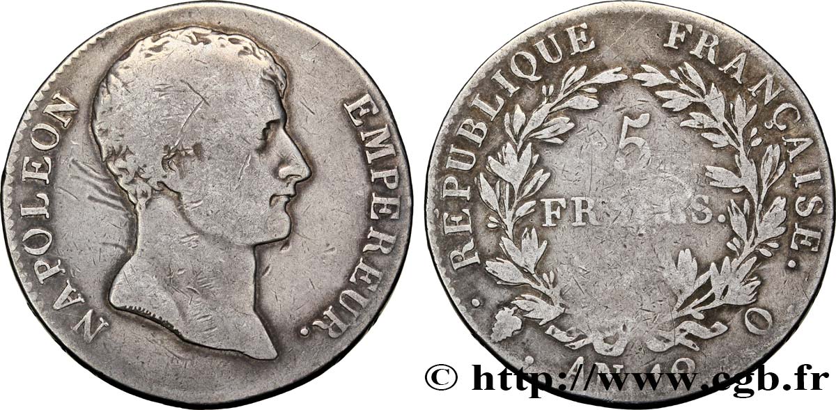 5 francs Napoléon Empereur, type intermédiaire 1804 Perpignan F.302/10 RC10 