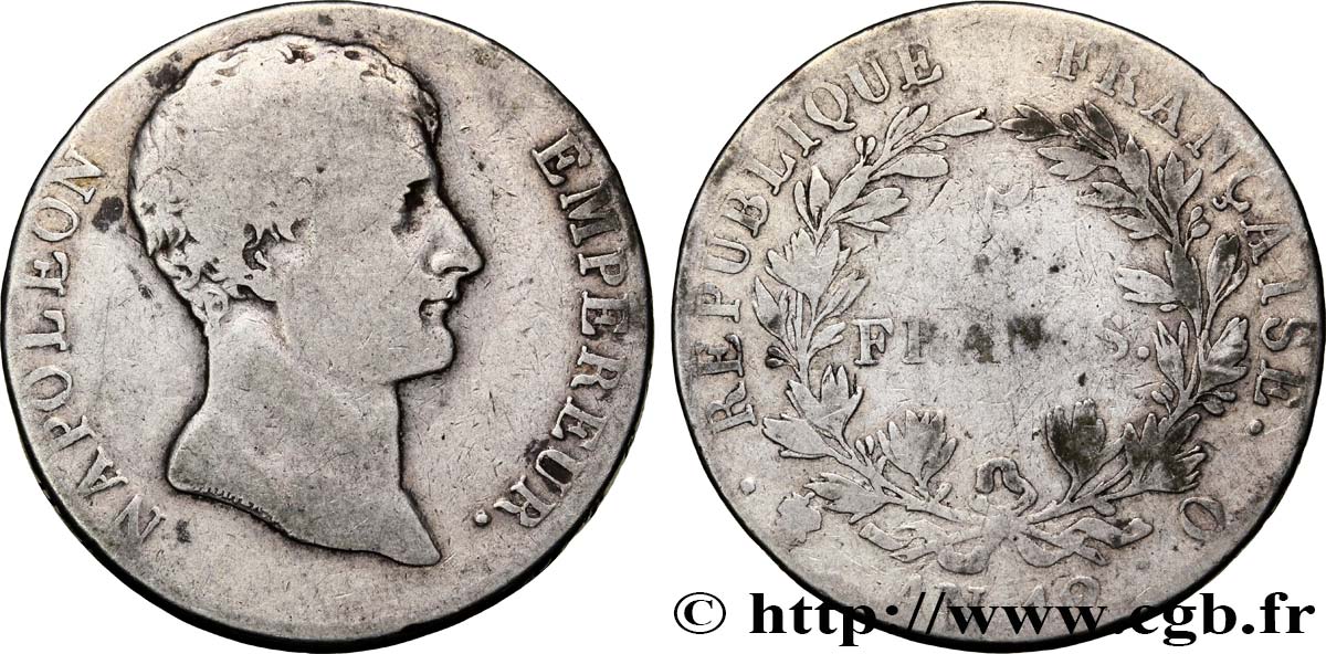 5 francs Napoléon Empereur, type intermédiaire 1804 Perpignan F.302/10 SGE8 