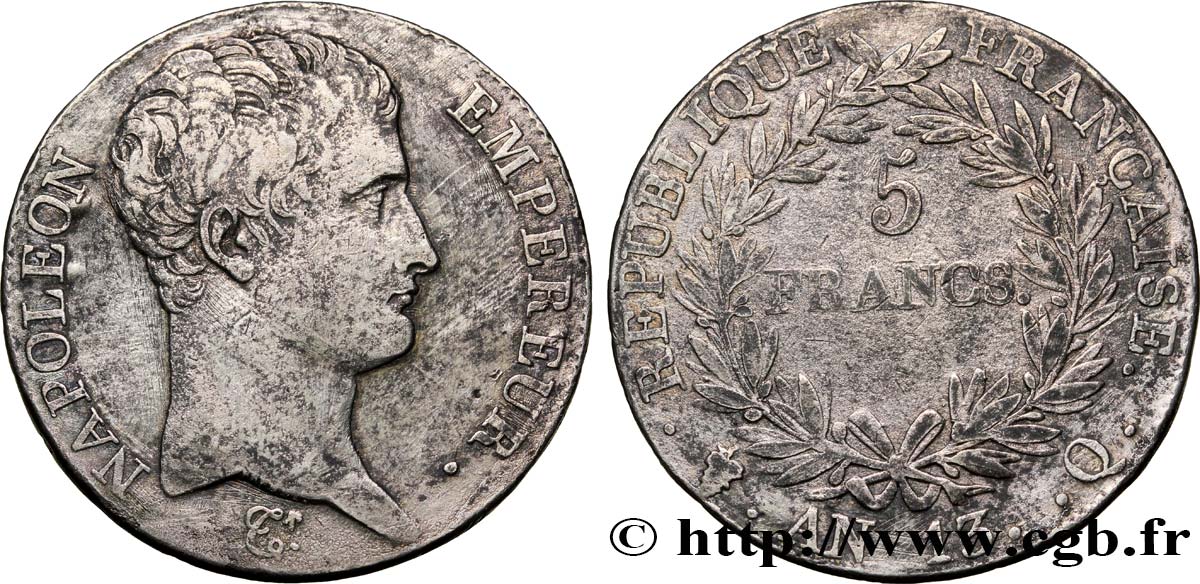 5 francs Napoléon Empereur, Calendrier révolutionnaire 1805 Perpignan F.303/15 MB28 