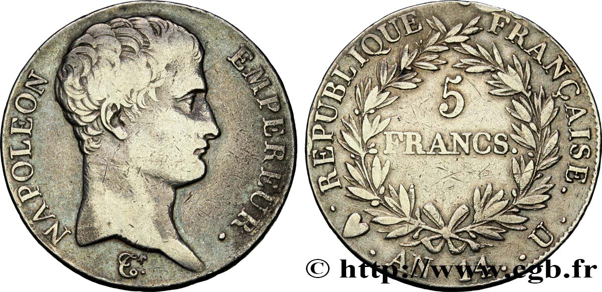 5 francs Napoléon Empereur, Calendrier révolutionnaire 1805 Turin F.303/28 VF28 