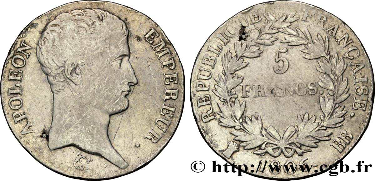 5 francs Napoléon Empereur, Calendrier grégorien 1806 Strasbourg F.304/3 MB 
