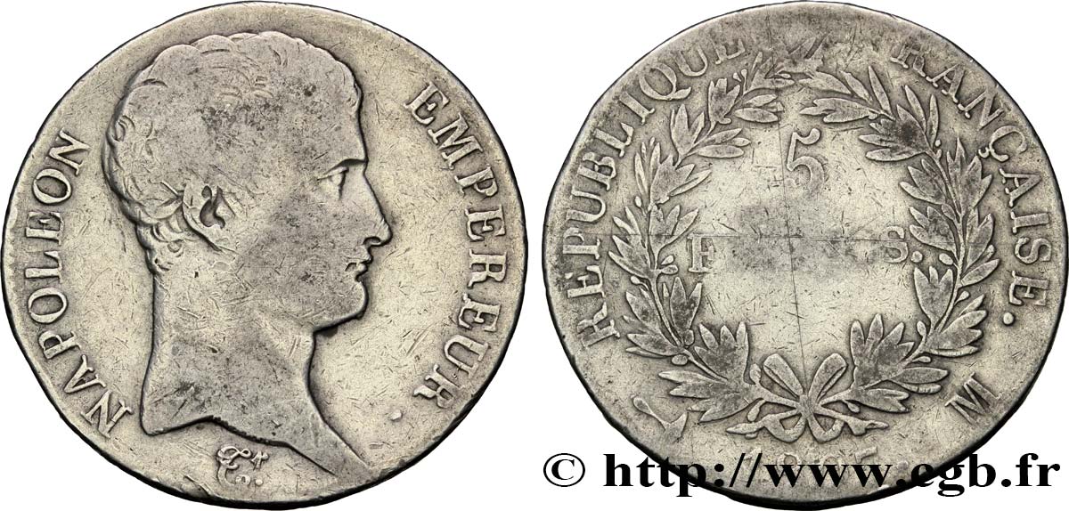 5 francs Napoléon Empereur, Calendrier grégorien 1807 Toulouse F.304/19 F13 