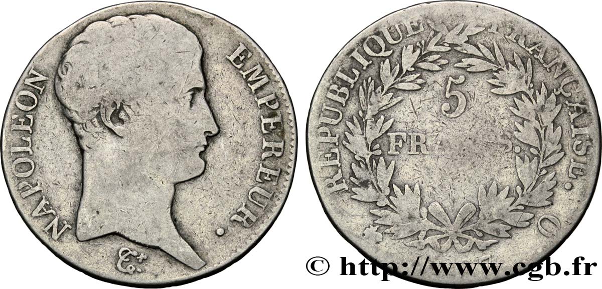 5 francs Napoléon Empereur, Calendrier grégorien 1807 Perpignan F.304/20 RC10 