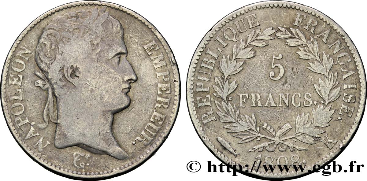 5 francs Napoléon Empereur, République française 1808 Bordeaux F.306/8 MB20 