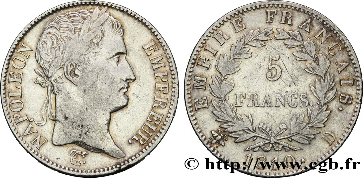 5 francs Napoléon Empereur, Empire français 1810 Lyon F.307/17 TB35 