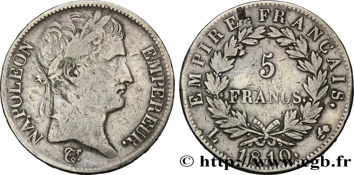 5 francs Napoléon Empereur, Empire français 1810 Bayonne F.307/21 VF22 