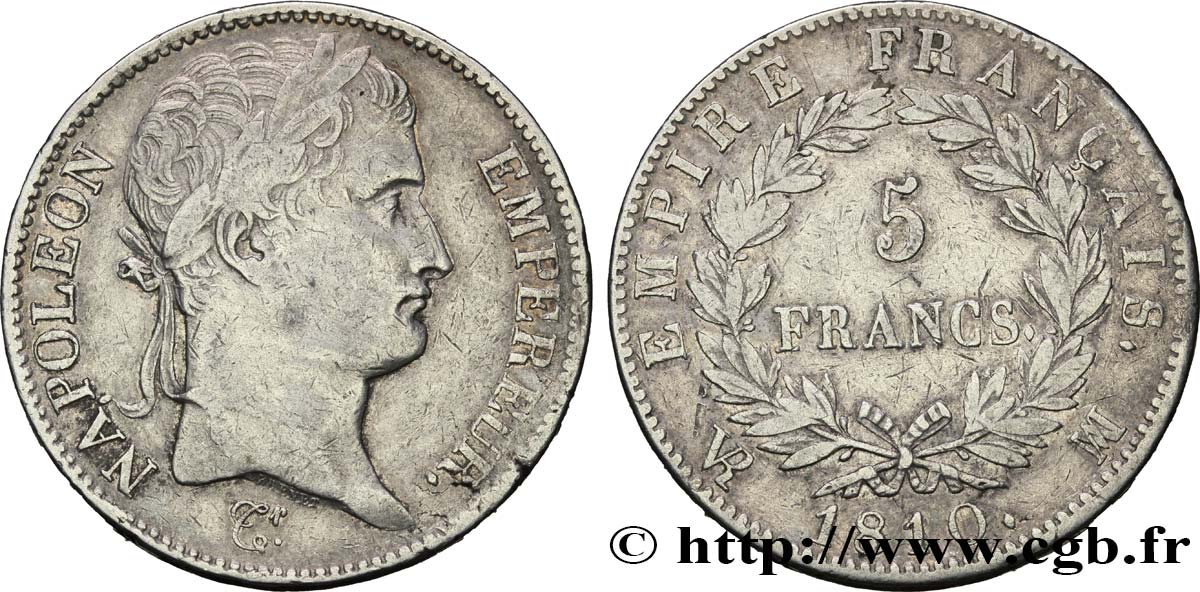 5 francs Napoléon Empereur, Empire français 1810 Marseille F.307/23 TB30 