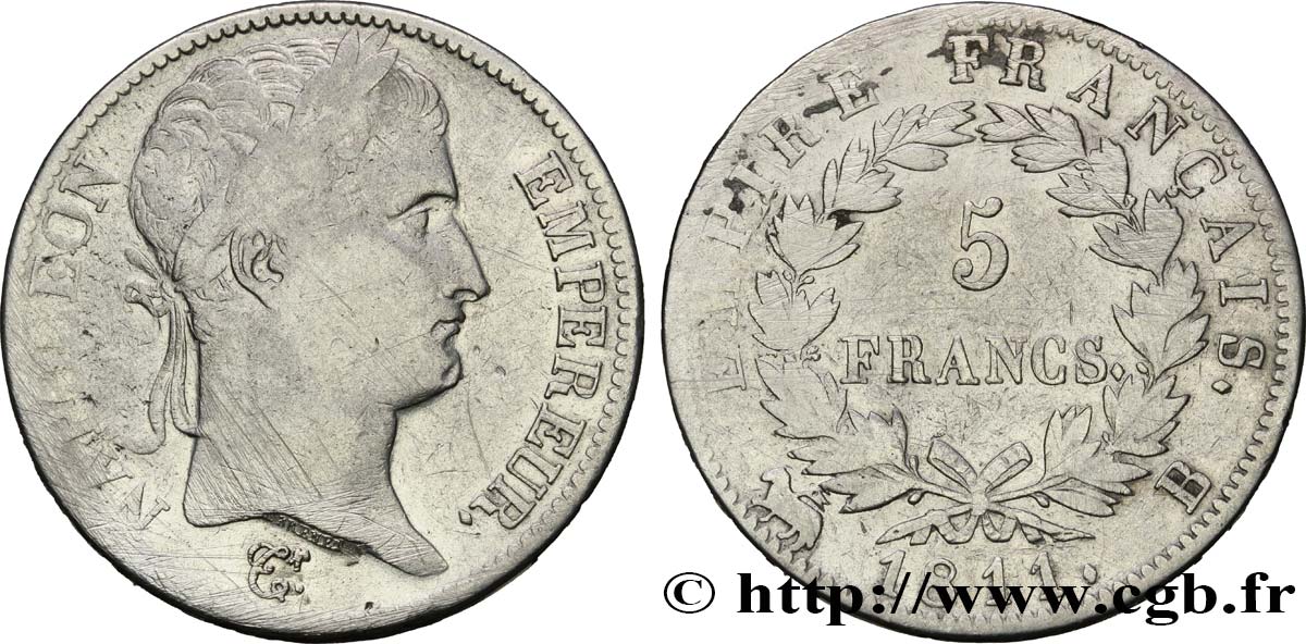 5 francs Napoléon Empereur, Empire français 1811 Rouen F.307/28 MB15 