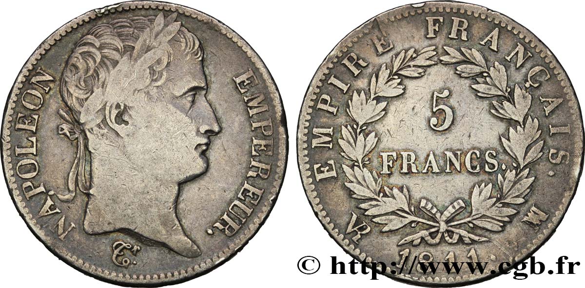 5 francs Napoléon Empereur, Empire français 1811 Marseille F.307/36 S25 