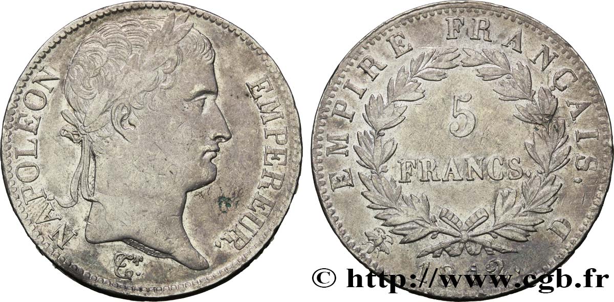 5 francs Napoléon Empereur, Empire français 1812 Lyon F.307/44 S35 