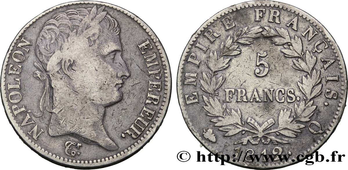 5 francs Napoléon Empereur, Empire français 1812 Perpignan F.307/51 VF25 