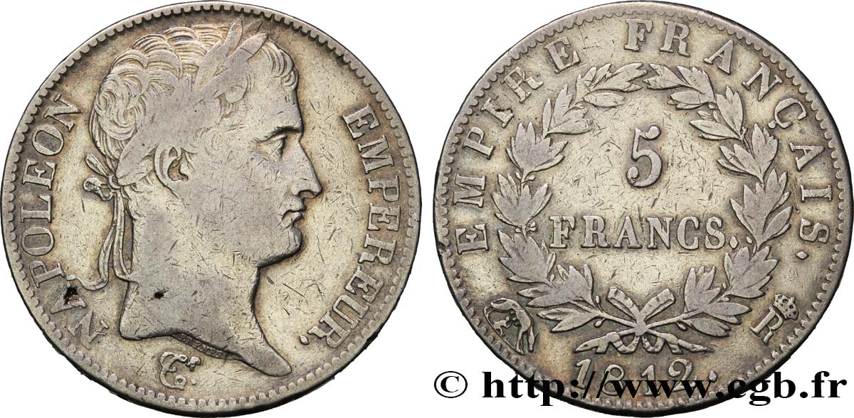 5 francs Napoléon Empereur, Empire français 1812 Rome F.307/52 MB25 