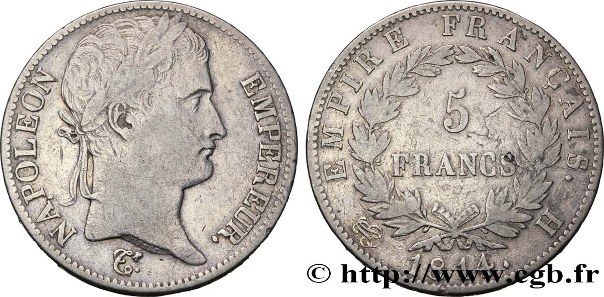 5 francs Napoléon Empereur, Empire français 1814 La Rochelle F.307/80 MB25 