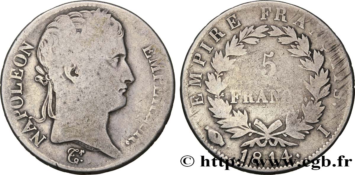 5 francs Napoléon Empereur, Empire français 1814 Limoges F.307/81 B10 