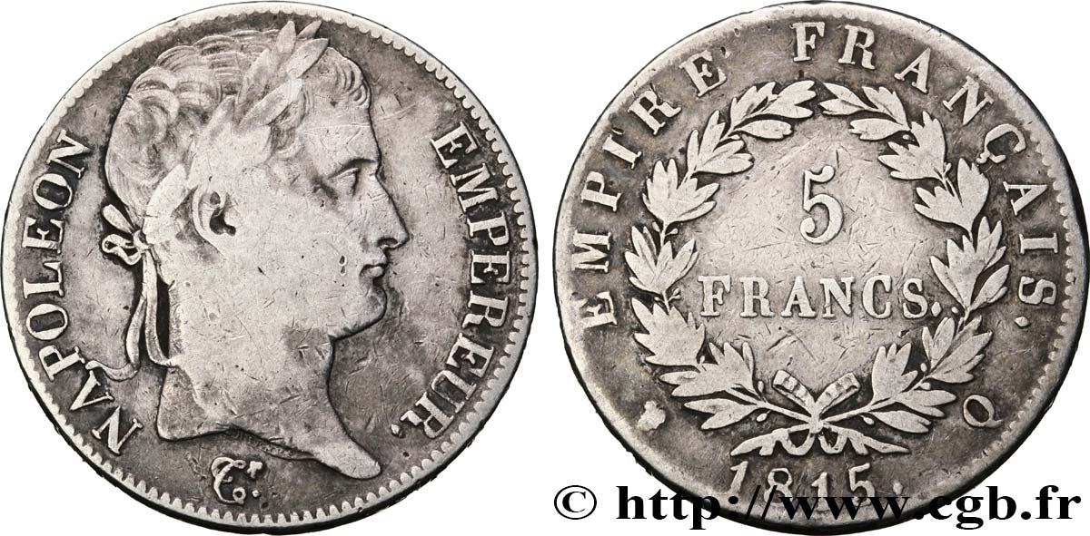 5 francs Napoléon Empereur, Cent-Jours 1815 Perpignan F.307A/8 TB20 