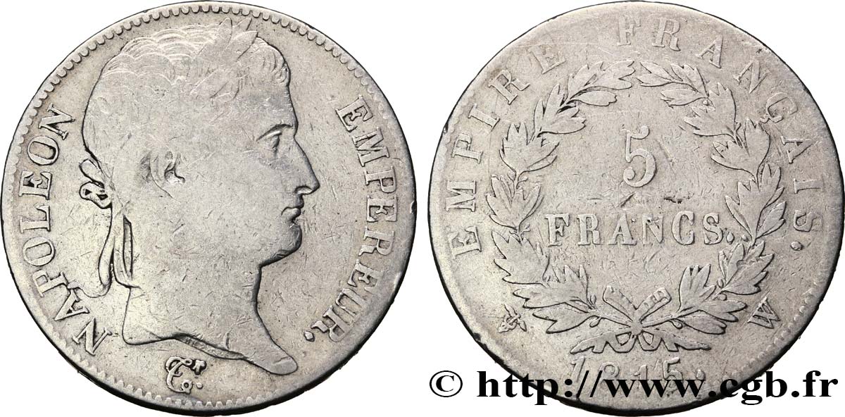 5 francs Napoléon Empereur, Cent-Jours 1815 Lille F.307A/9 S15 