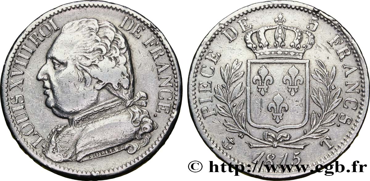 5 francs Louis XVIII, buste habillé 1815 Nantes F.308/30 TB35 
