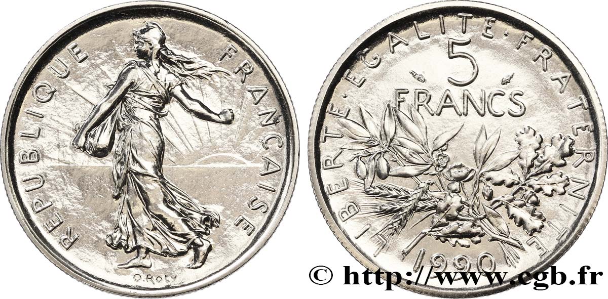 5 francs Semeuse, nickel 1990 Pessac F.341/22 MS68 