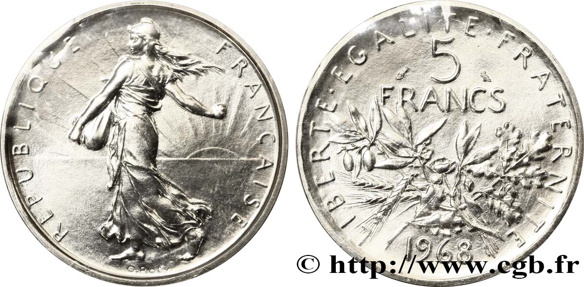 5 francs Semeuse, argent 1968 Paris F.340/12 FDC68 
