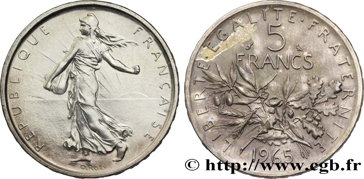 5 francs Semeuse, argent 1965 Paris F.340/9 fST 