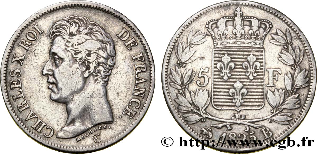 5 francs Charles X, 1er type 1825 Rouen F.310/4 MBC45 