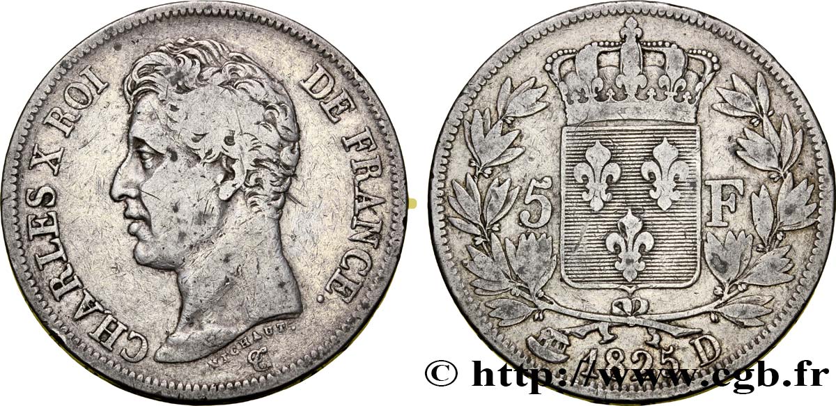 5 francs Charles X, 1er type 1825 Lyon F.310/6 VF25 