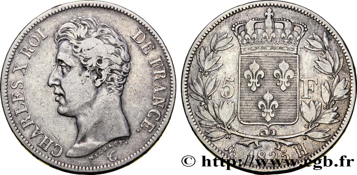 5 francs Charles X, 1er type 1825 La Rochelle F.310/7 VF35 