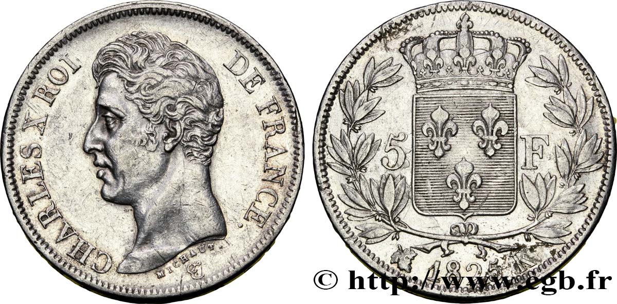 5 francs Charles X, 1er type 1825 Bordeaux F.310/9 TTB50 