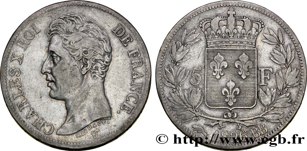 5 francs Charles X, 1er type 1826 Strasbourg F.310/17 TB35 