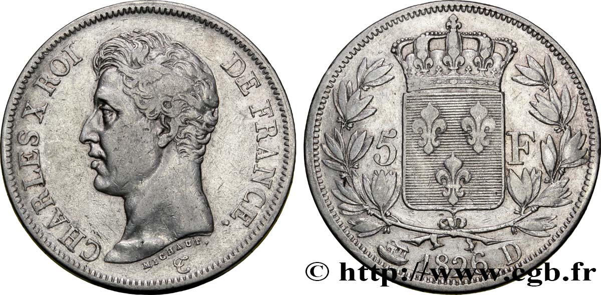 5 francs Charles X, 1er type 1826 Lyon F.310/18 MB35 