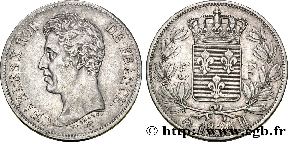 5 francs Charles X, 1er type 1826 La Rochelle F.310/19 TTB45 