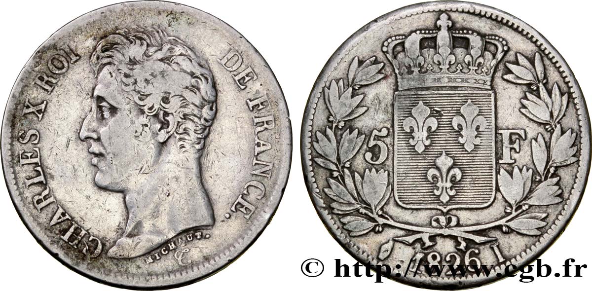 5 francs Charles X, 1er type 1826 Limoges F.310/20 TB30 
