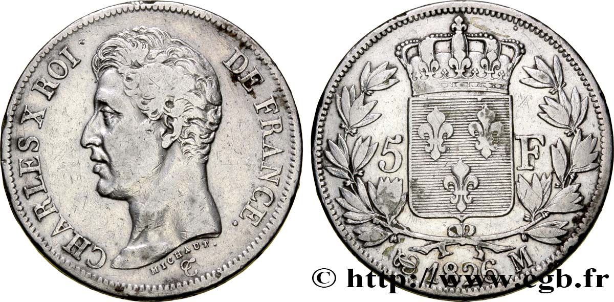 5 francs Charles X, 1er type 1826 Toulouse F.310/23 VF25 