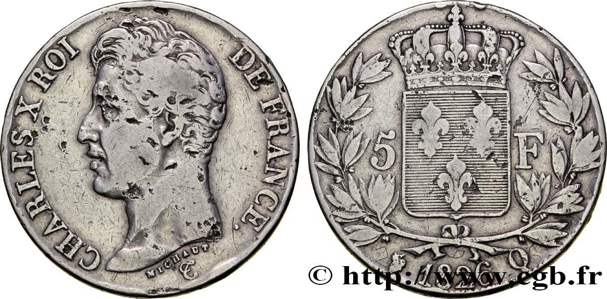 5 francs Charles X, 1er type 1826 Perpignan F.310/25 VF 