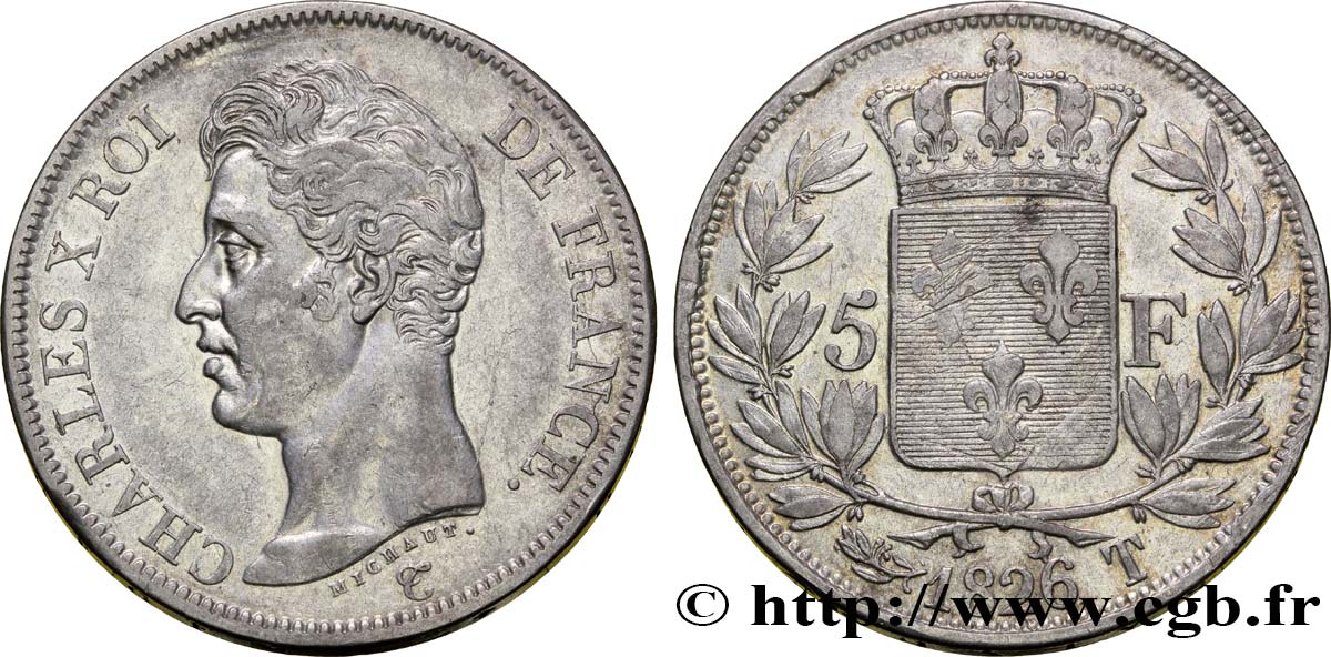 5 francs Charles X, 1er type 1826 Nantes F.310/26 BB45 