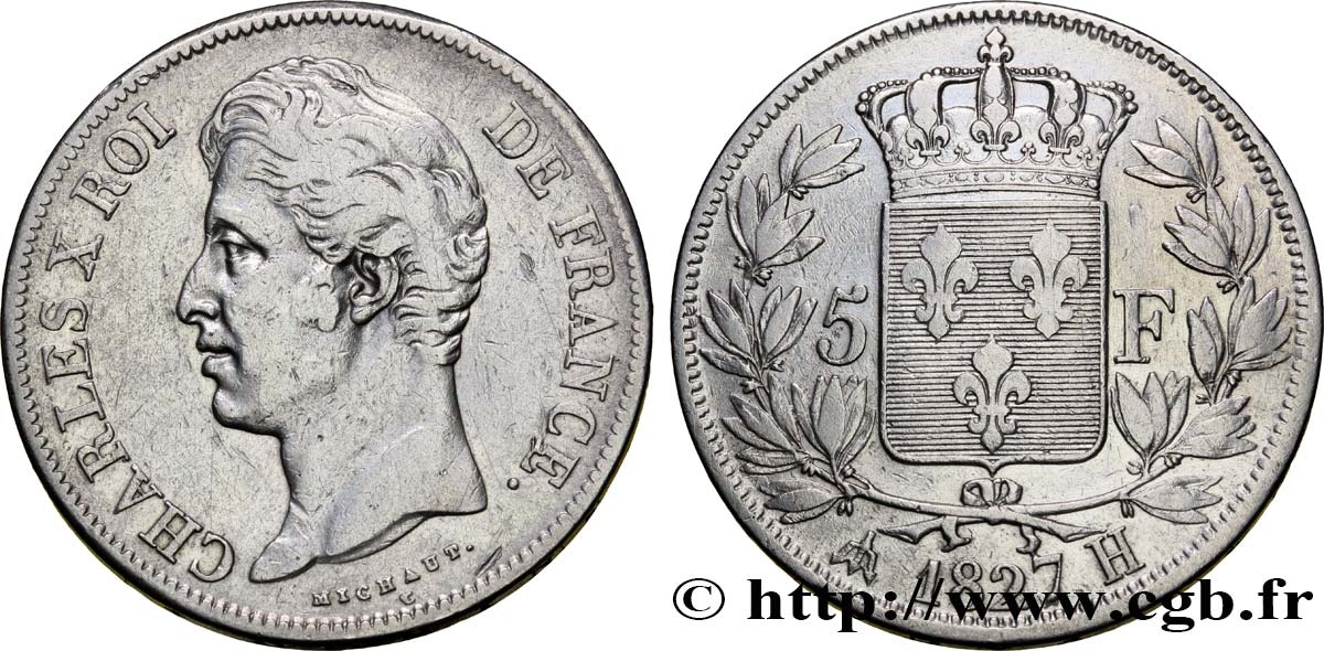 5 francs Charles X, 2e type 1827 La Rochelle F.311/5 VF30 