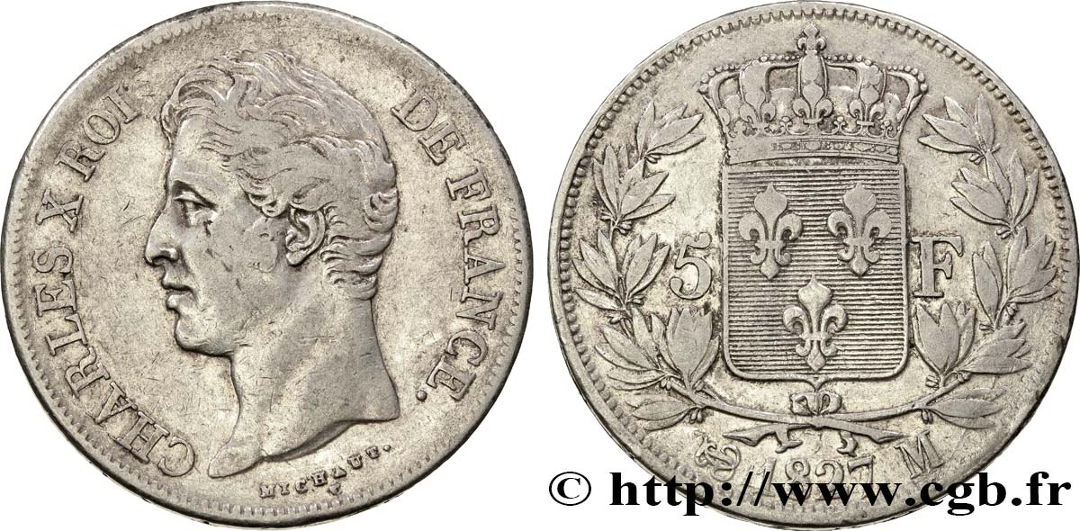 5 francs Charles X, 2e type 1827 Toulouse F.311/9 S35 