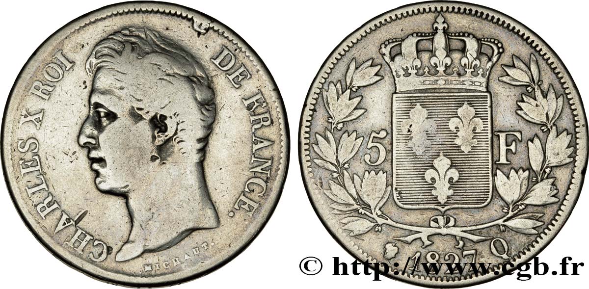 5 francs Charles X, 2e type 1827 Perpignan F.311/11 SGE12 
